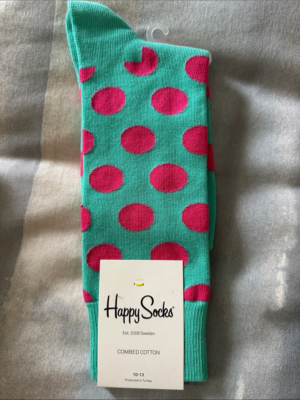 Happy Socks Men’s Combed Cotton Crew Dress Socks 10-13 New With Tags Teal Pink